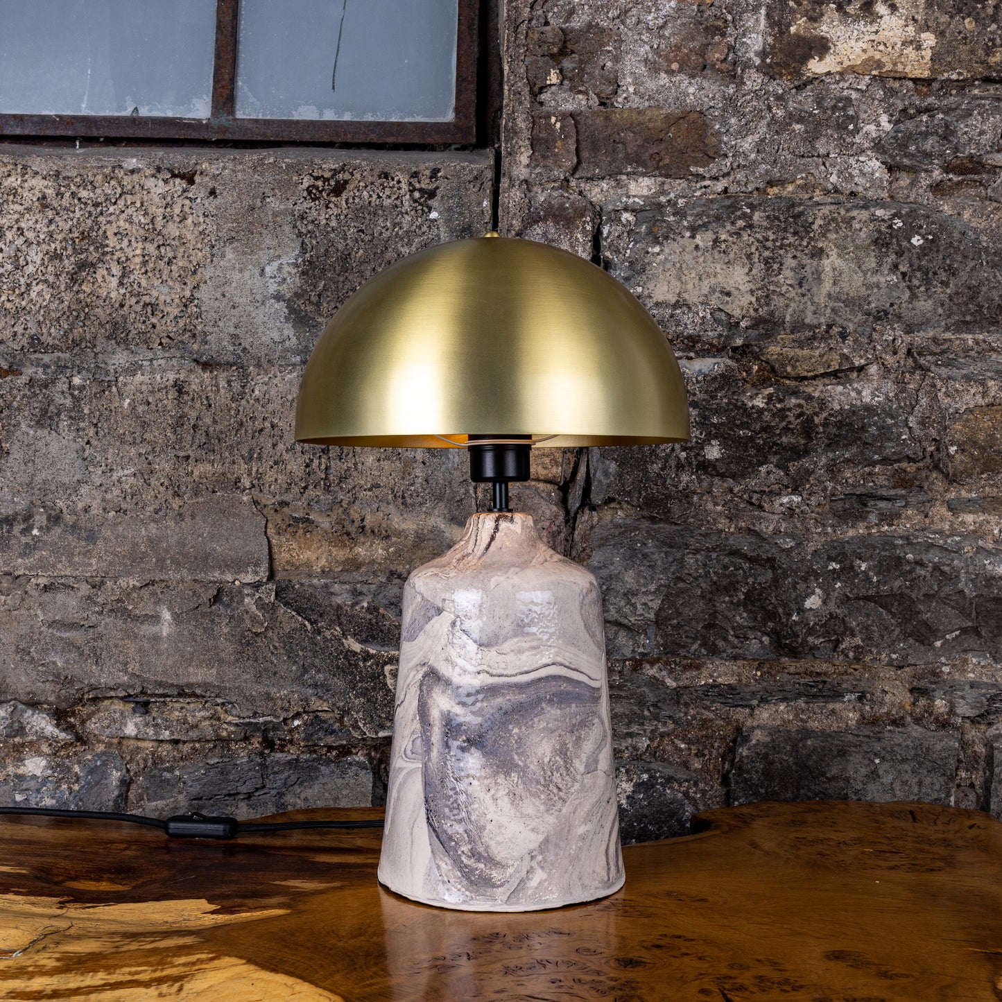 Cassia Tall Ceramic Table Lamp with Brass Dome Shade