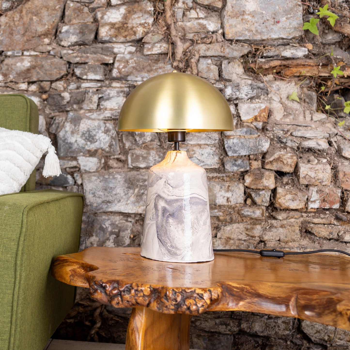 Cassia Tall Ceramic Table Lamp with Brass Dome Shade