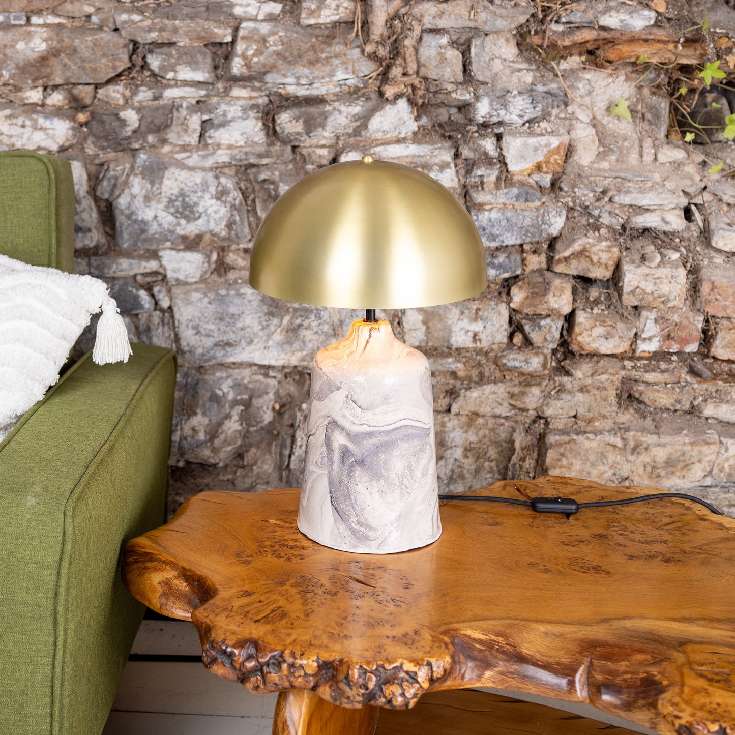 Cassia Tall Ceramic Table Lamp with Brass Dome Shade