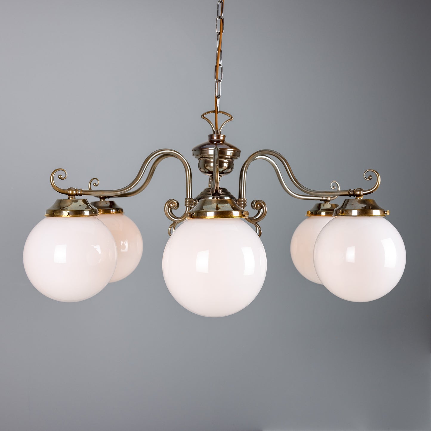 Kilturk Traditional Chandelier with Opal Glass Globes, Six-Light