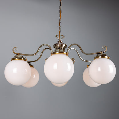 Kilturk Traditional Chandelier with Opal Glass Globes, Six-Light