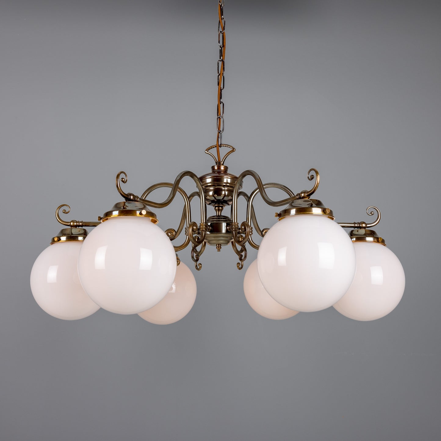 Kilturk Traditional Chandelier with Opal Glass Globes, Six-Light