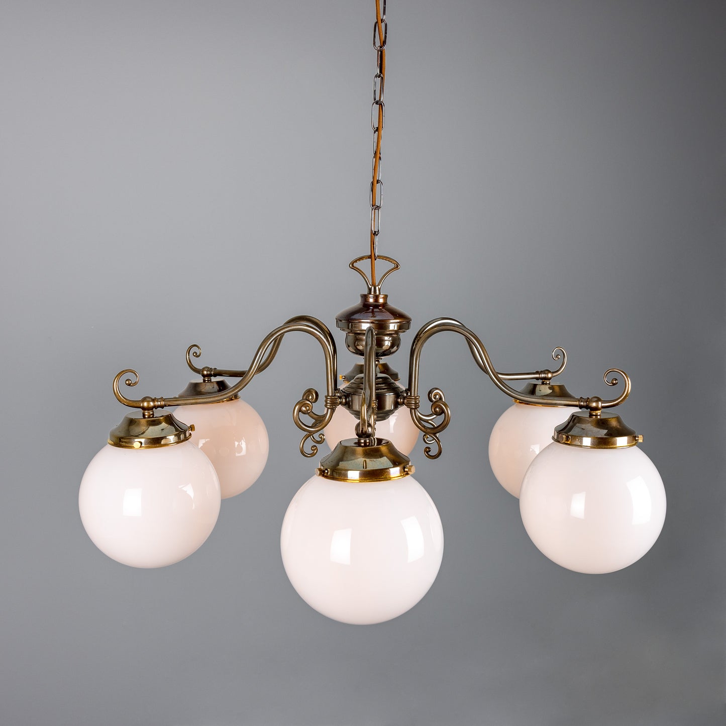 Kilturk Traditional Chandelier with Opal Glass Globes, Six-Light