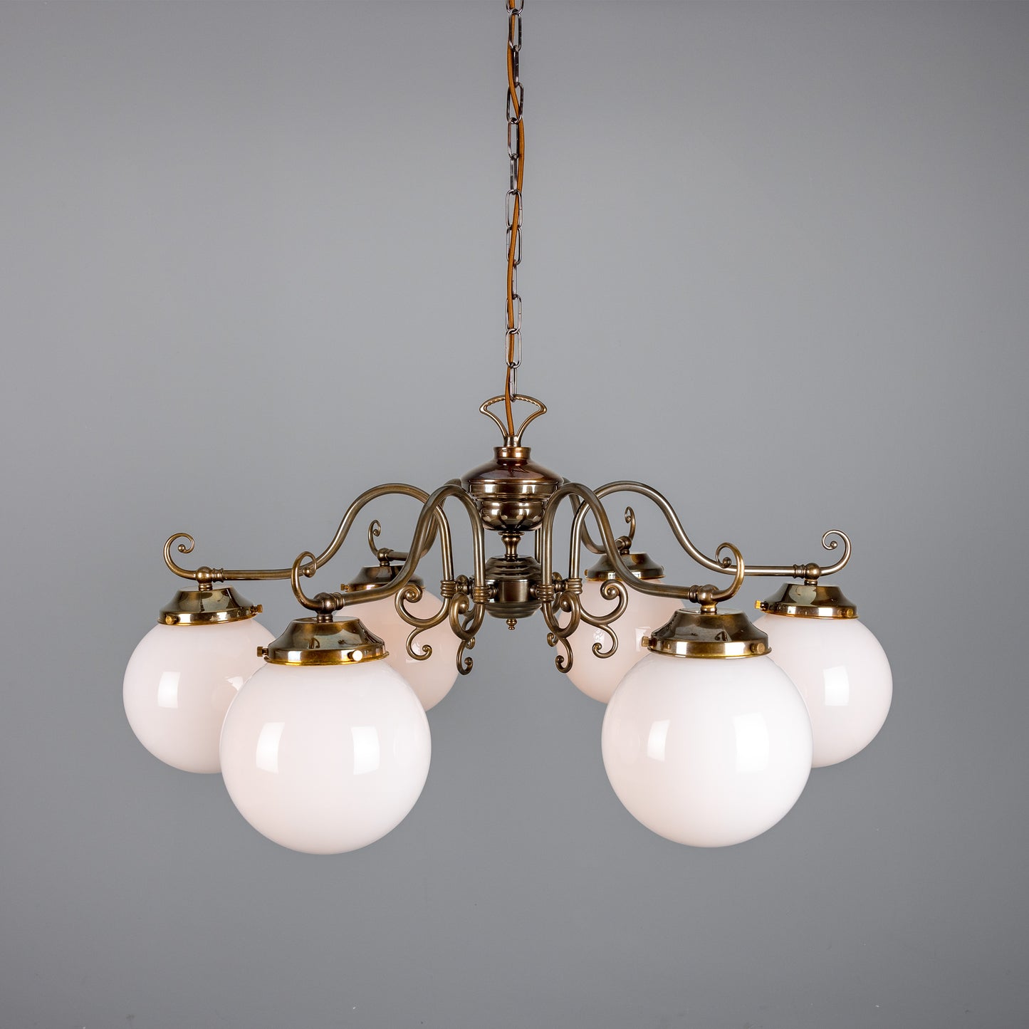 Kilturk Traditional Chandelier with Opal Glass Globes, Six-Light