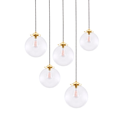 Riad Clear Globe Pendant Cluster, Five Light