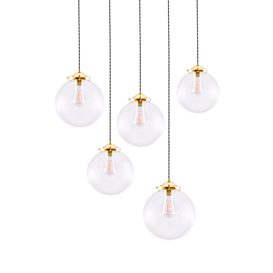 Riad Clear Globe Pendant Cluster, Five Light