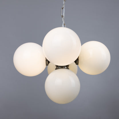 Yaounde Small Opal Globe Chandelier, Five Light