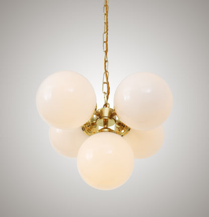 Yaounde Small Opal Globe Chandelier, Five Light