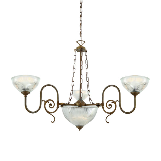 Padang Traditional Brass / Glass Chandelier, Three-Arm