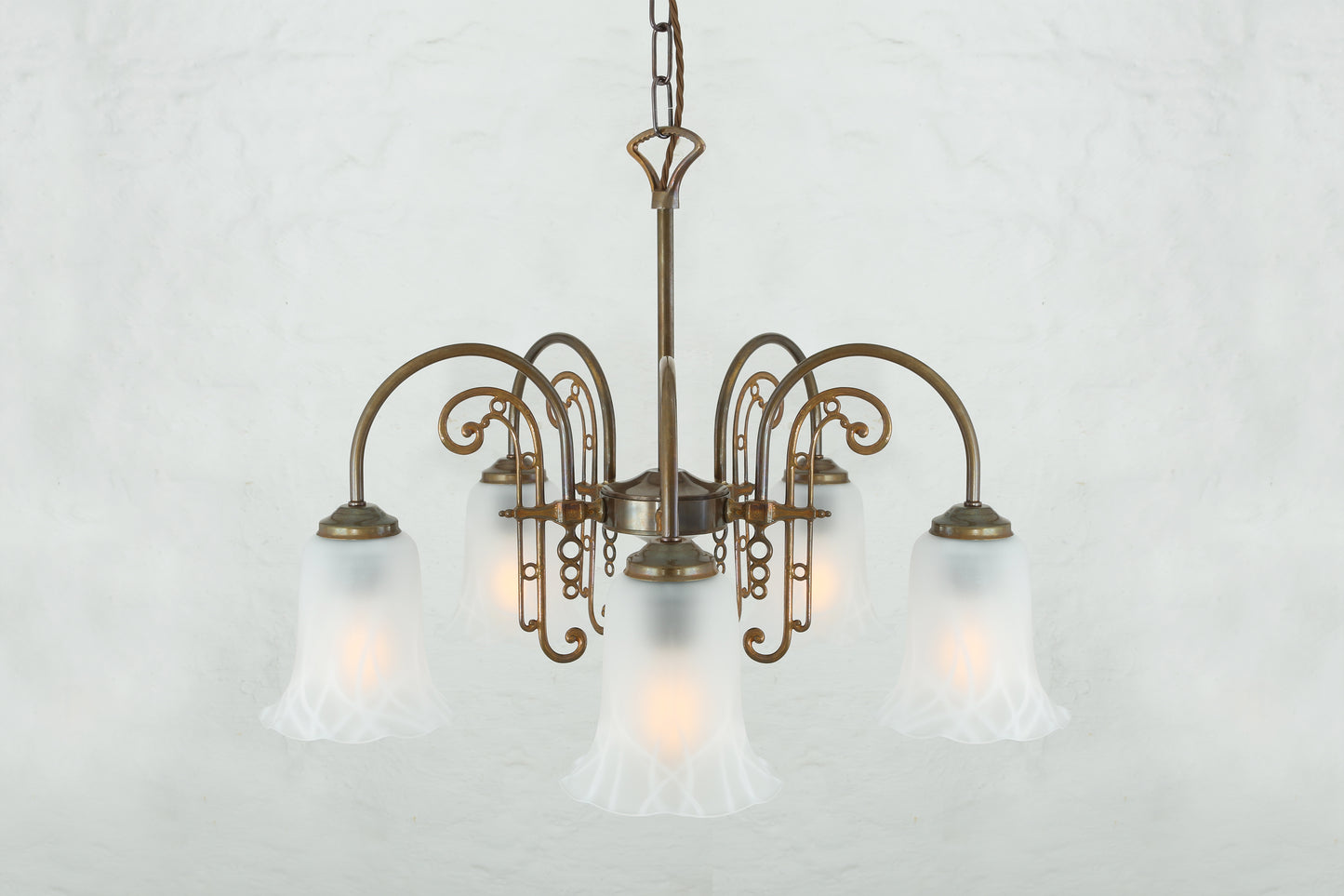 Medan Traditional Brass / Glass Chandelier, Five-Arm