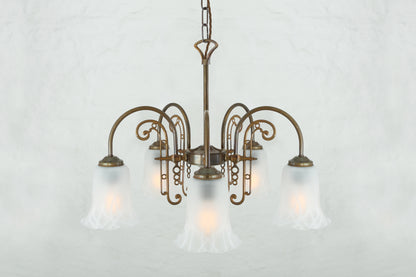 Medan Traditional Brass / Glass Chandelier, Five-Arm