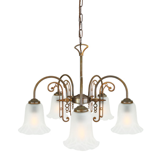 Medan Traditional Brass / Glass Chandelier, Five-Arm