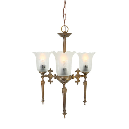 Allen Traditional Brass / Glass Chandelier, Three-Arm