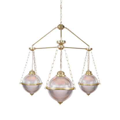 Blaenau Holophane Glass Chandelier, Three-Arm