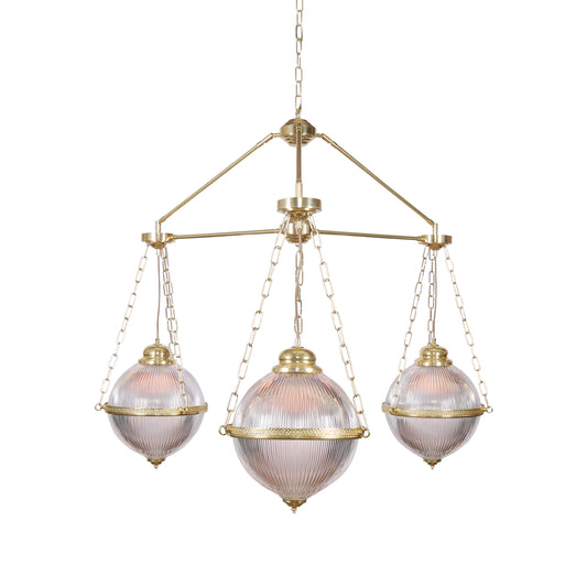 Blaenau Holophane Glass Chandelier, Three-Arm