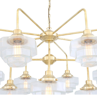 Siena Art Deco Three-Tier Brass Chandelier, 13-Light