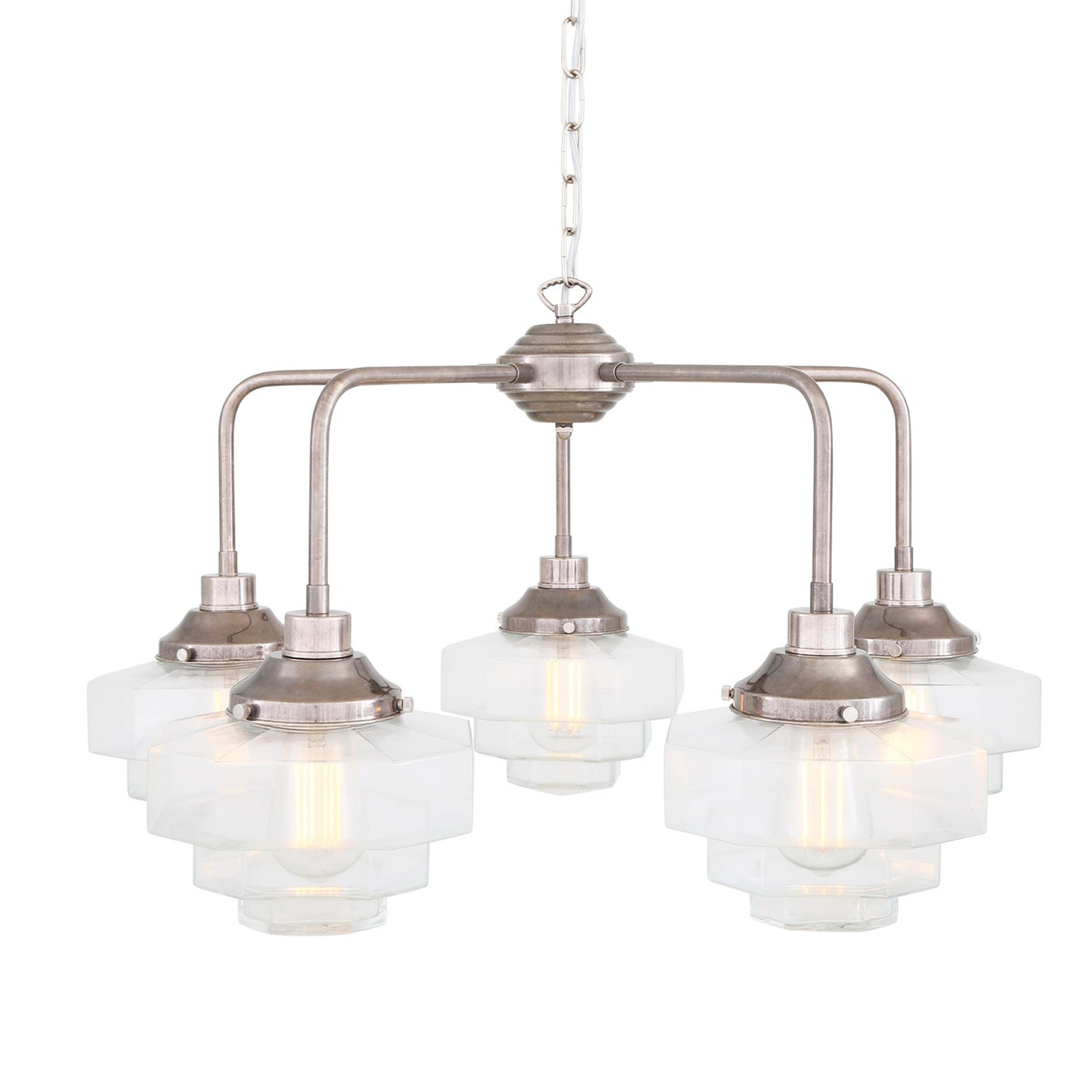 Siena Art Deco Brass Chandelier, Five-Light