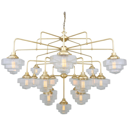 Siena Art Deco Four-Tier Brass Chandelier, 21-Light