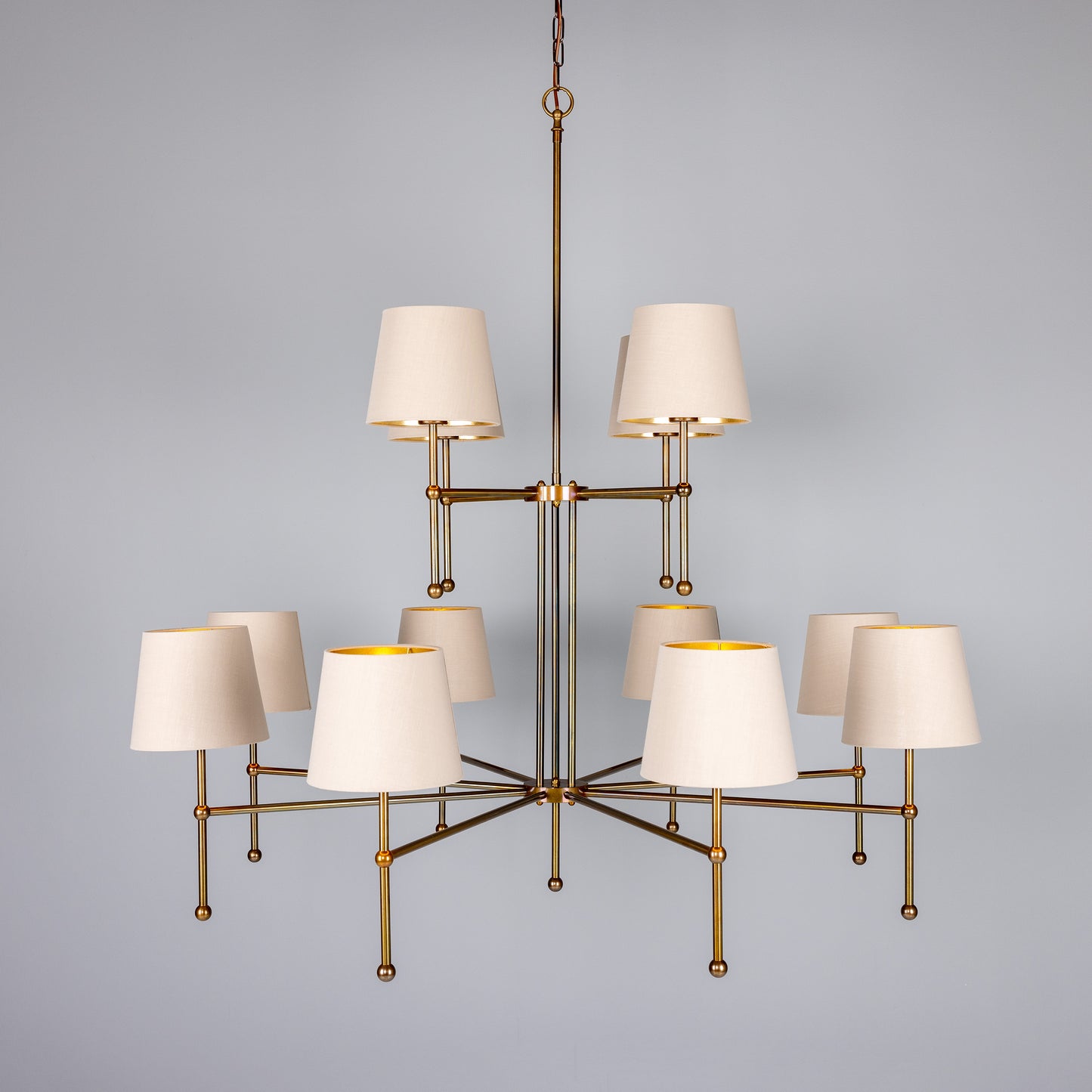 California Modern Brass Twelve-Arm Chandelier