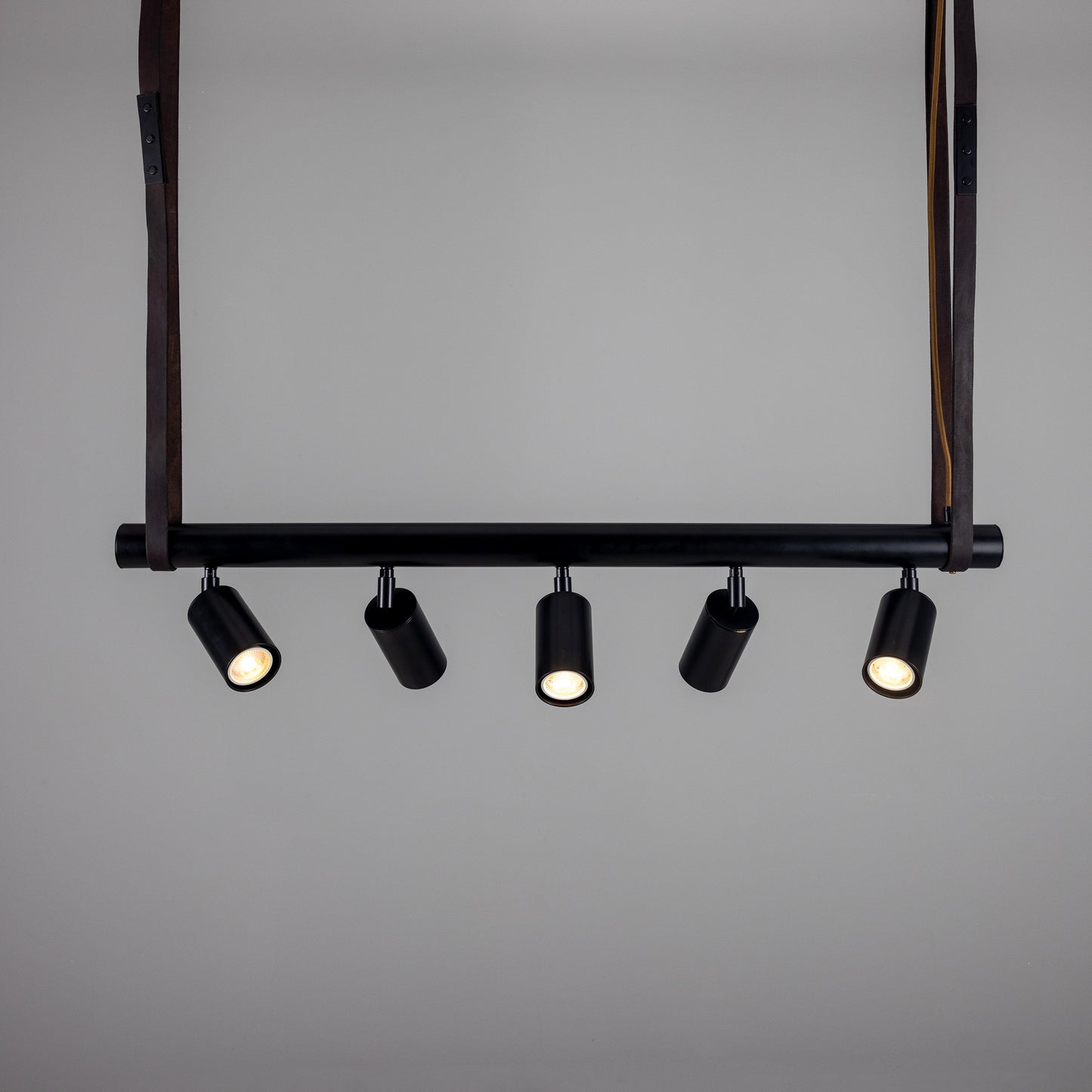 Holmes Linear Island Pendant with Leather Straps, Five-Light