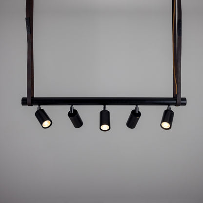 Holmes Linear Island Pendant with Leather Straps, Five-Light