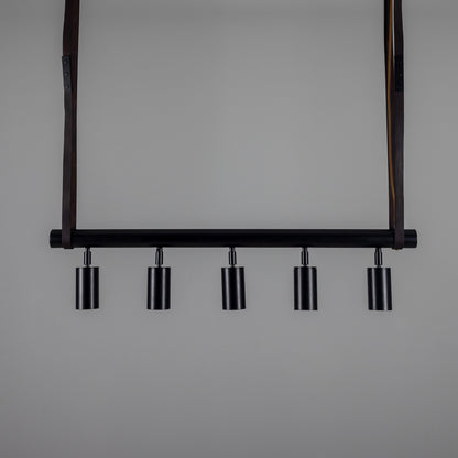 Holmes Linear Island Pendant with Leather Straps, Five-Light