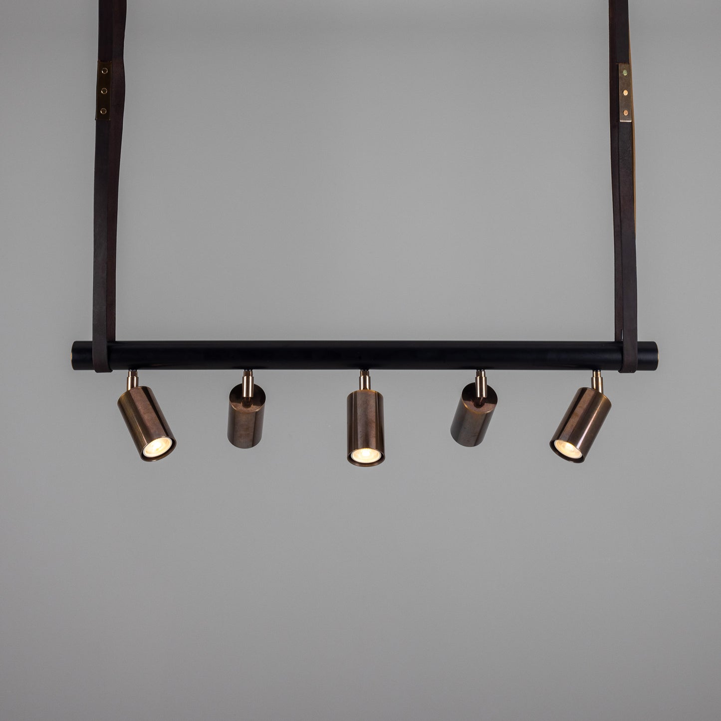 Holmes Linear Island Pendant with Leather Straps, Five-Light