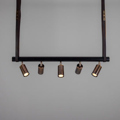 Holmes Linear Island Pendant with Leather Straps, Five-Light