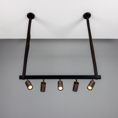 Holmes Linear Island Pendant with Leather Straps, Five-Light