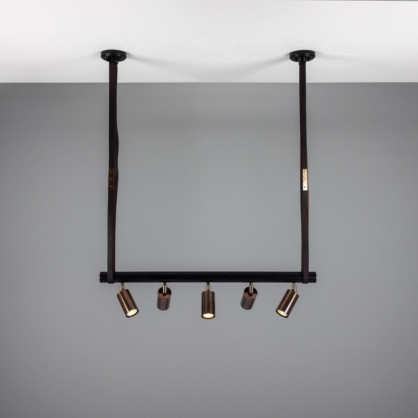 Holmes Linear Island Pendant with Leather Straps, Five-Light