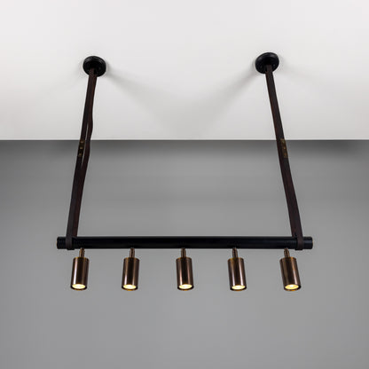 Holmes Linear Island Pendant with Leather Straps, Five-Light