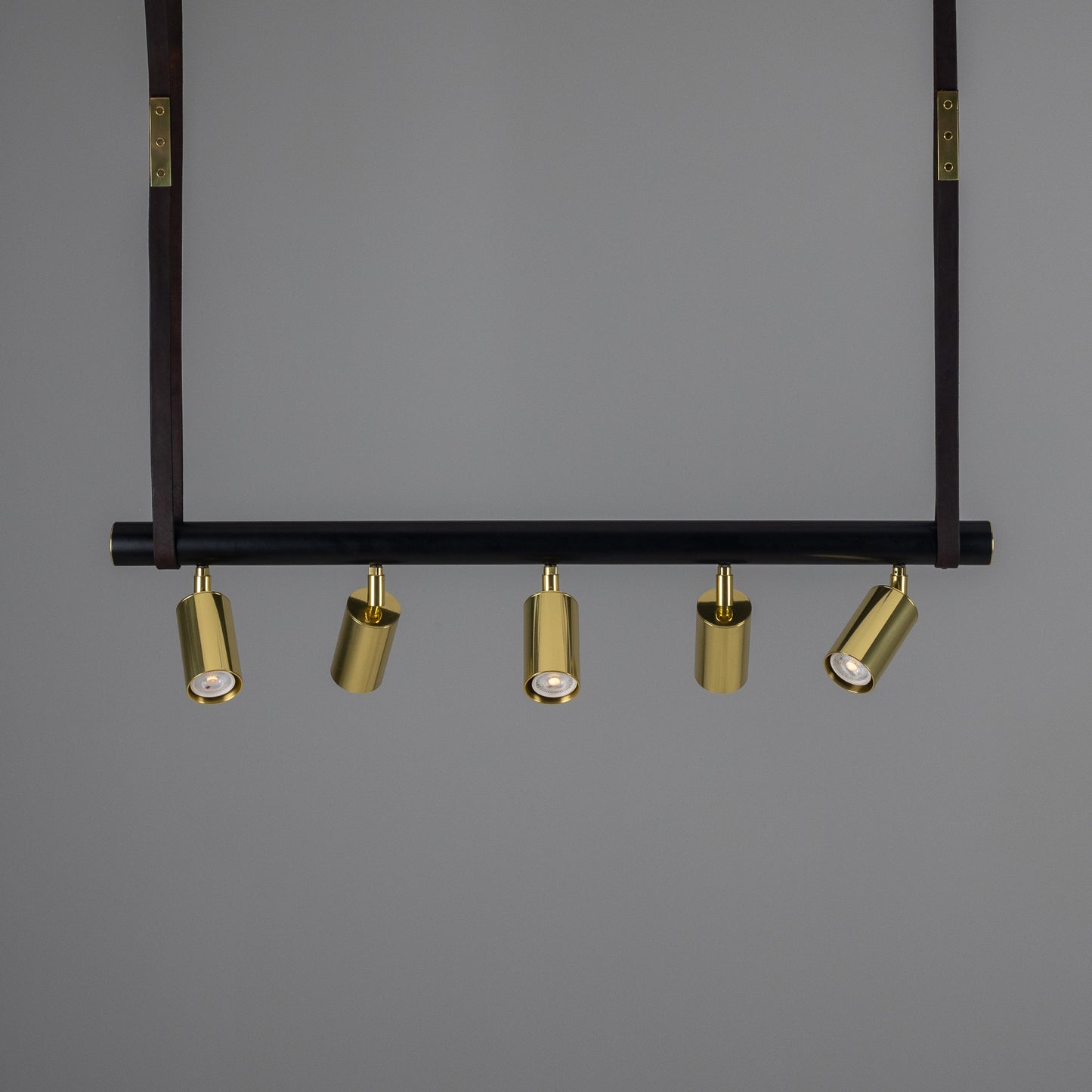 Holmes Linear Island Pendant with Leather Straps, Five-Light