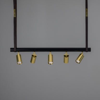 Holmes Linear Island Pendant with Leather Straps, Five-Light