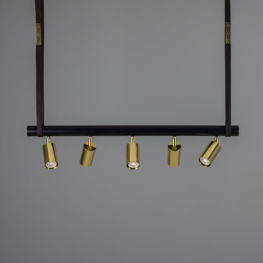 Holmes Linear Island Pendant with Leather Straps, Five-Light