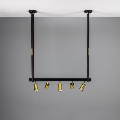 Holmes Linear Island Pendant with Leather Straps, Five-Light