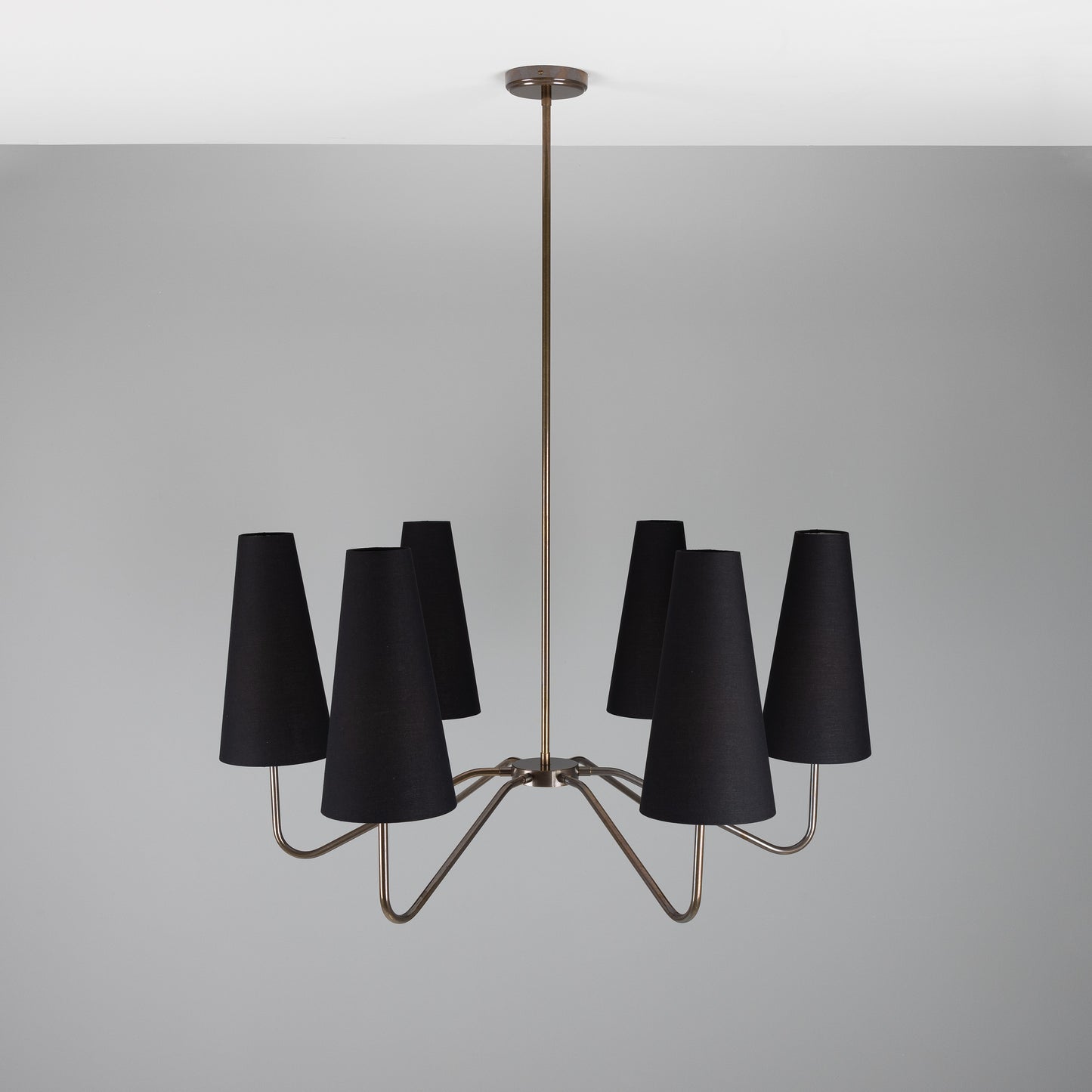 Para Modern Brass Chandelier with Fabric Shades, Six-Arm