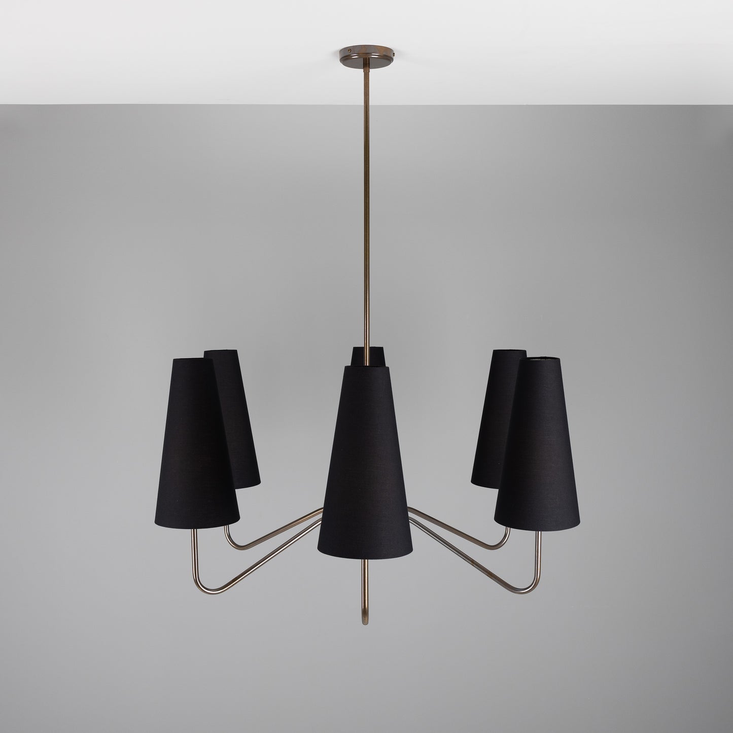 Para Modern Brass Chandelier with Fabric Shades, Six-Arm