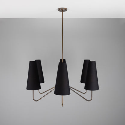 Para Modern Brass Chandelier with Fabric Shades, Six-Arm