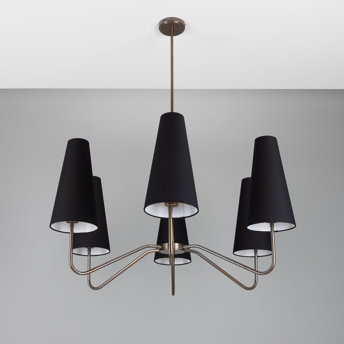 Para Modern Brass Chandelier with Fabric Shades, Six-Arm