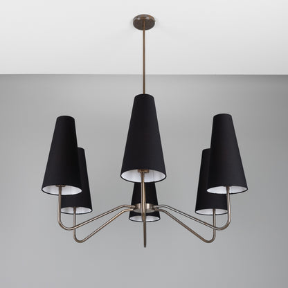 Para Modern Brass Chandelier with Fabric Shades, Six-Arm