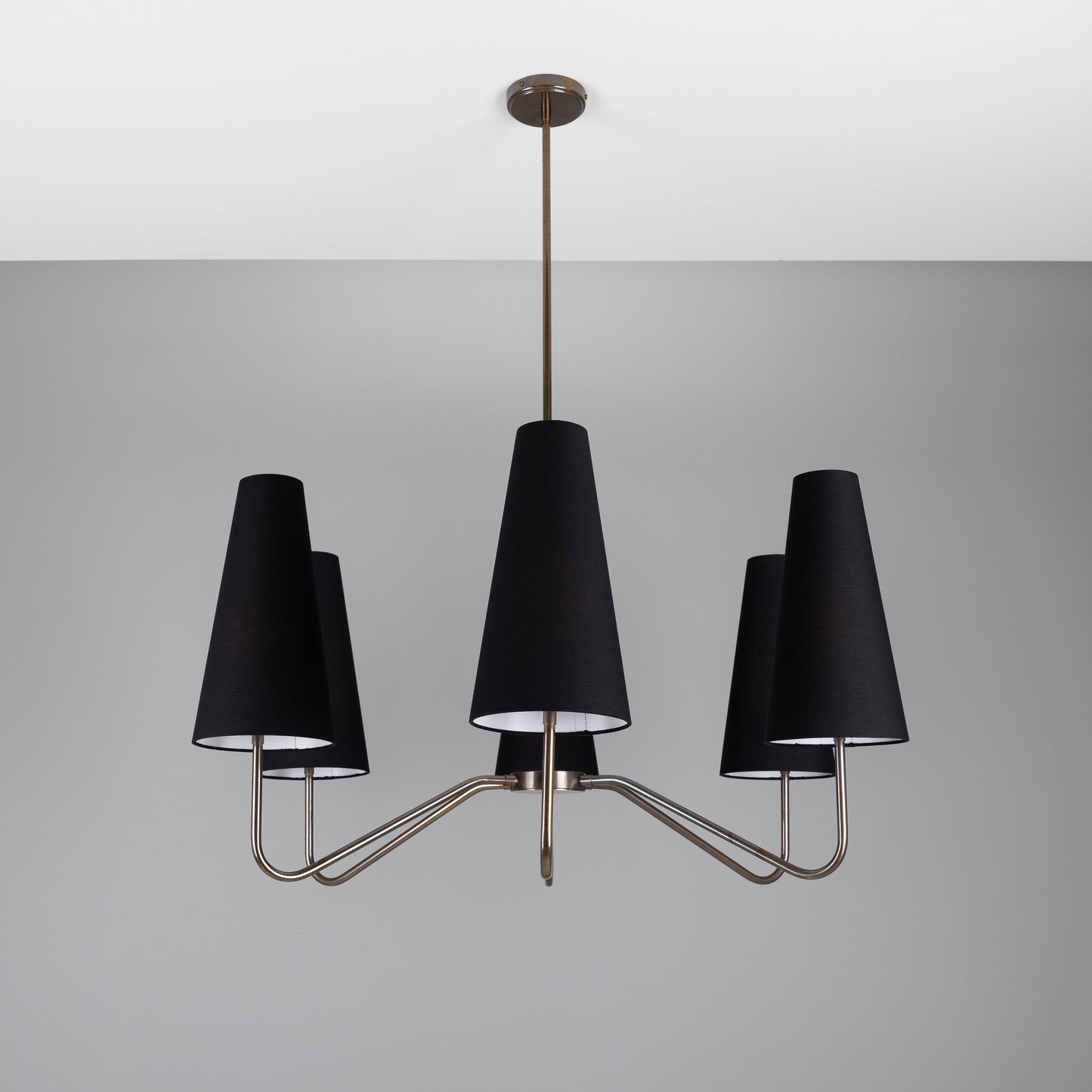 Para Modern Brass Chandelier with Fabric Shades, Six-Arm