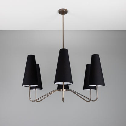 Para Modern Brass Chandelier with Fabric Shades, Six-Arm