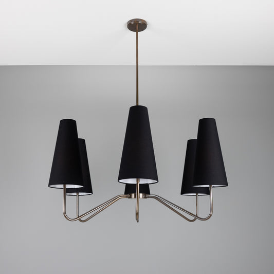Para Modern Brass Chandelier with Fabric Shades, Six-Arm