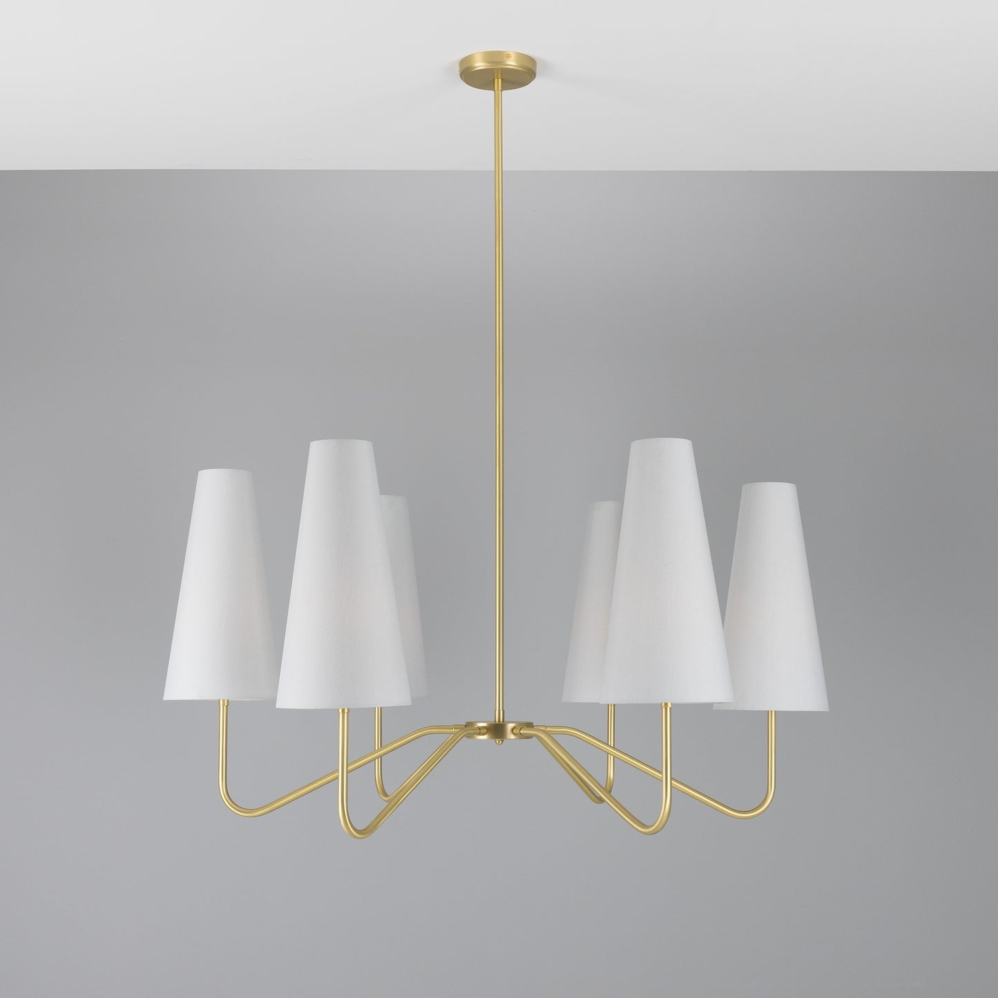 Para Modern Brass Chandelier with Fabric Shades, Six-Arm