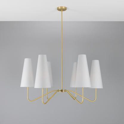 Para Modern Brass Chandelier with Fabric Shades, Six-Arm