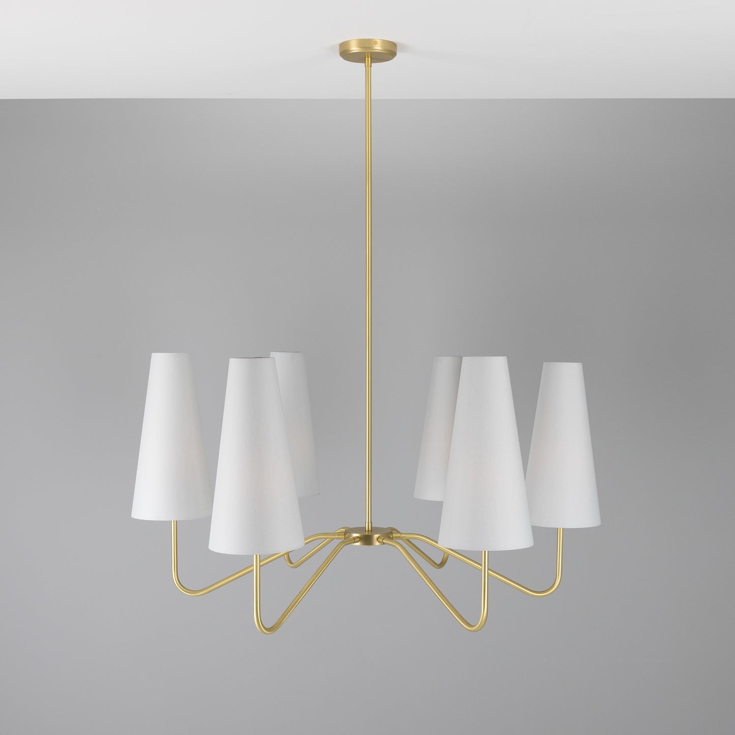 Para Modern Brass Chandelier with Fabric Shades, Six-Arm