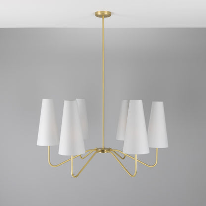 Para Modern Brass Chandelier with Fabric Shades, Six-Arm