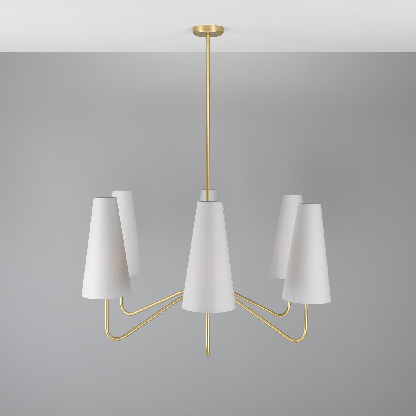 Para Modern Brass Chandelier with Fabric Shades, Six-Arm