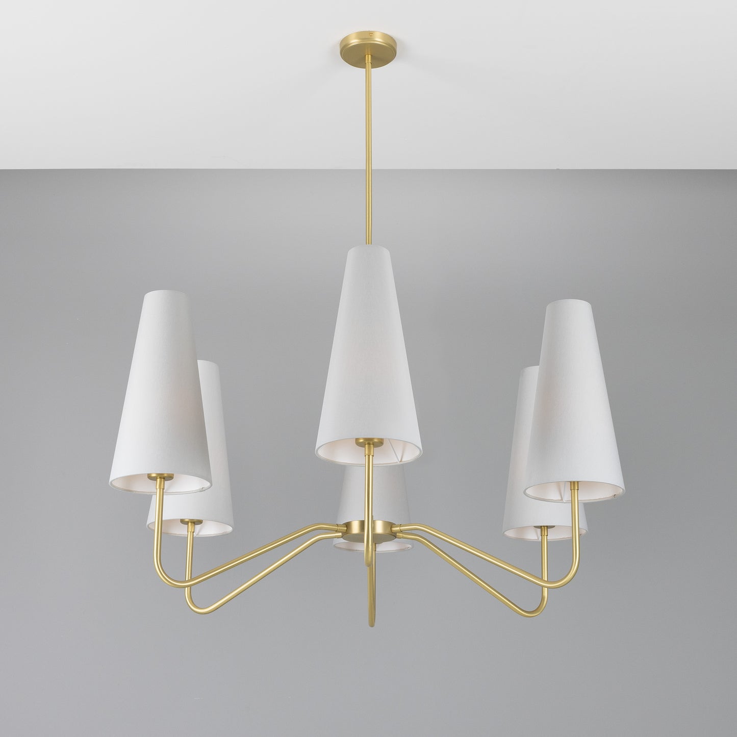 Para Modern Brass Chandelier with Fabric Shades, Six-Arm