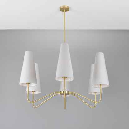Para Modern Brass Chandelier with Fabric Shades, Six-Arm